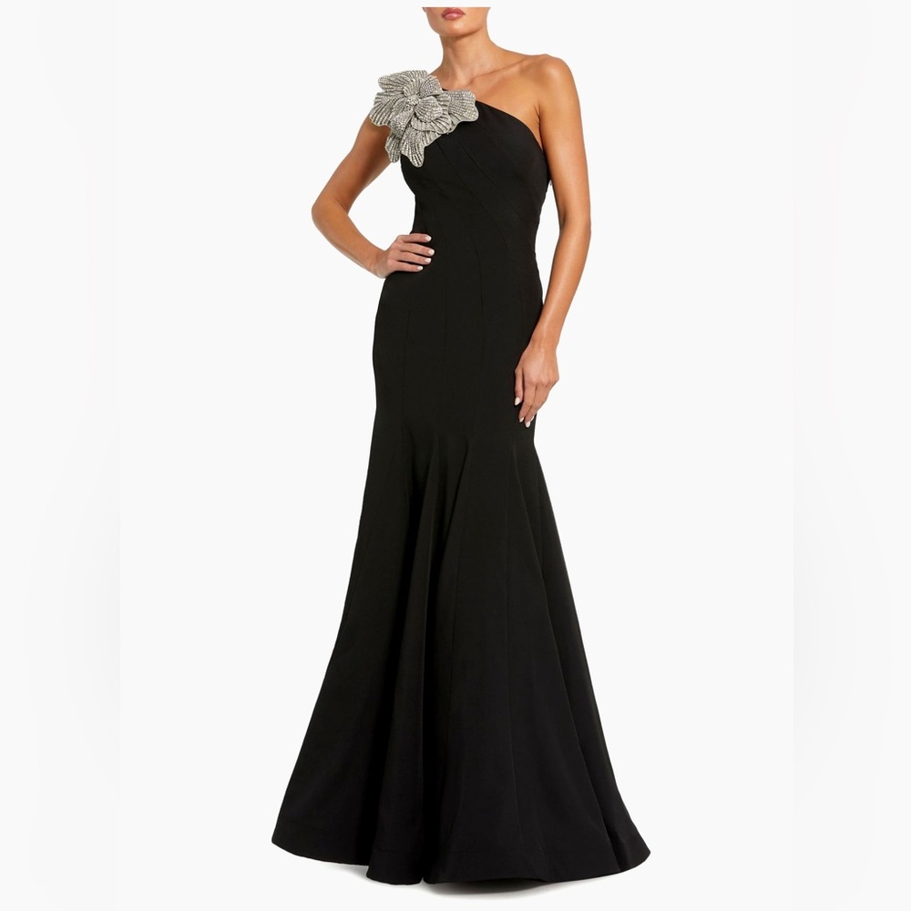 Mac Duggal Black Strapless Dress with Silver Accent
